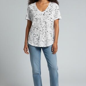 Rock & Republic White and Black Splatter Short Sleeve Tee